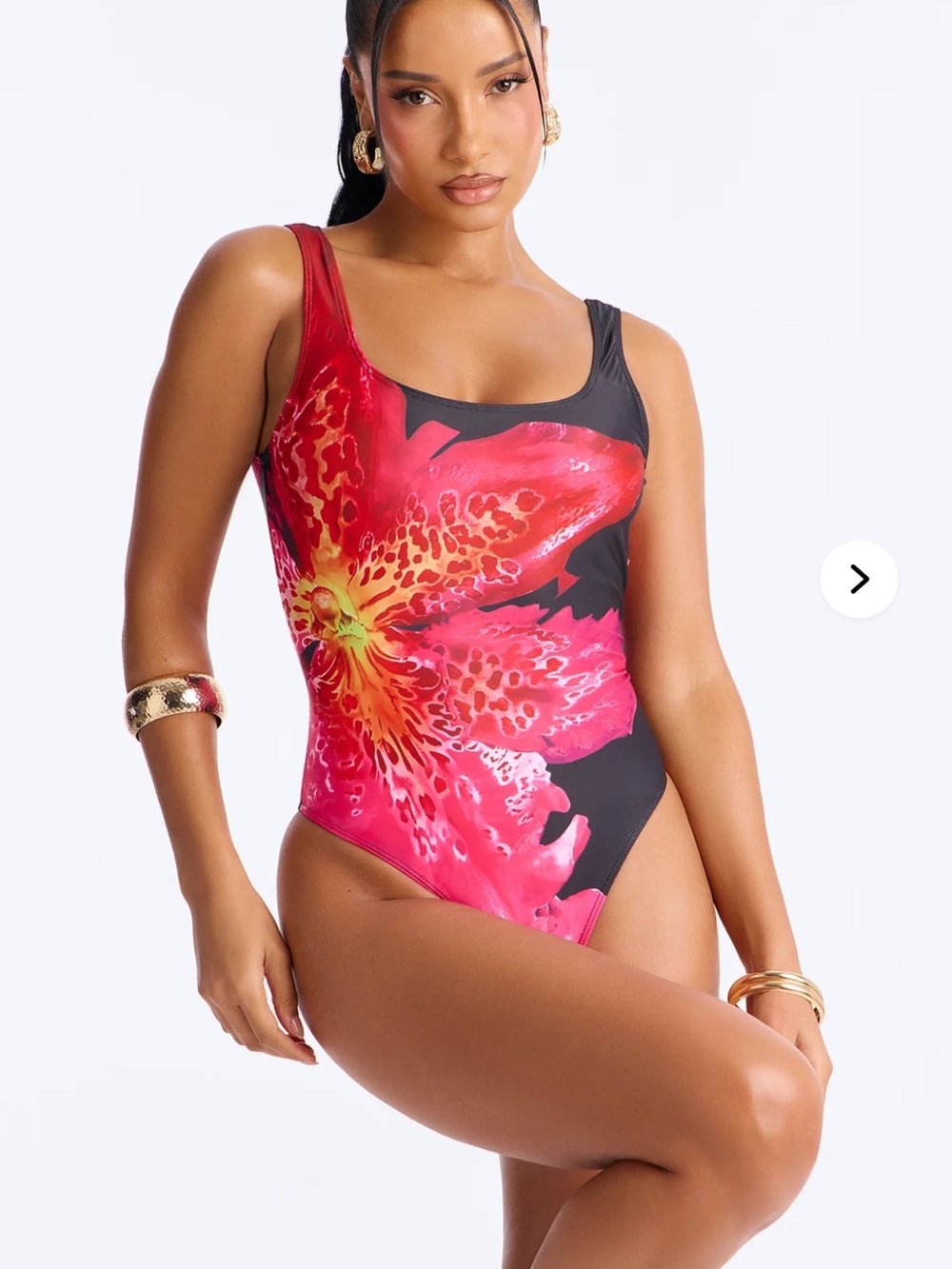 M  Women’s Black Swim One-Piece with Pink Floral Print nwt